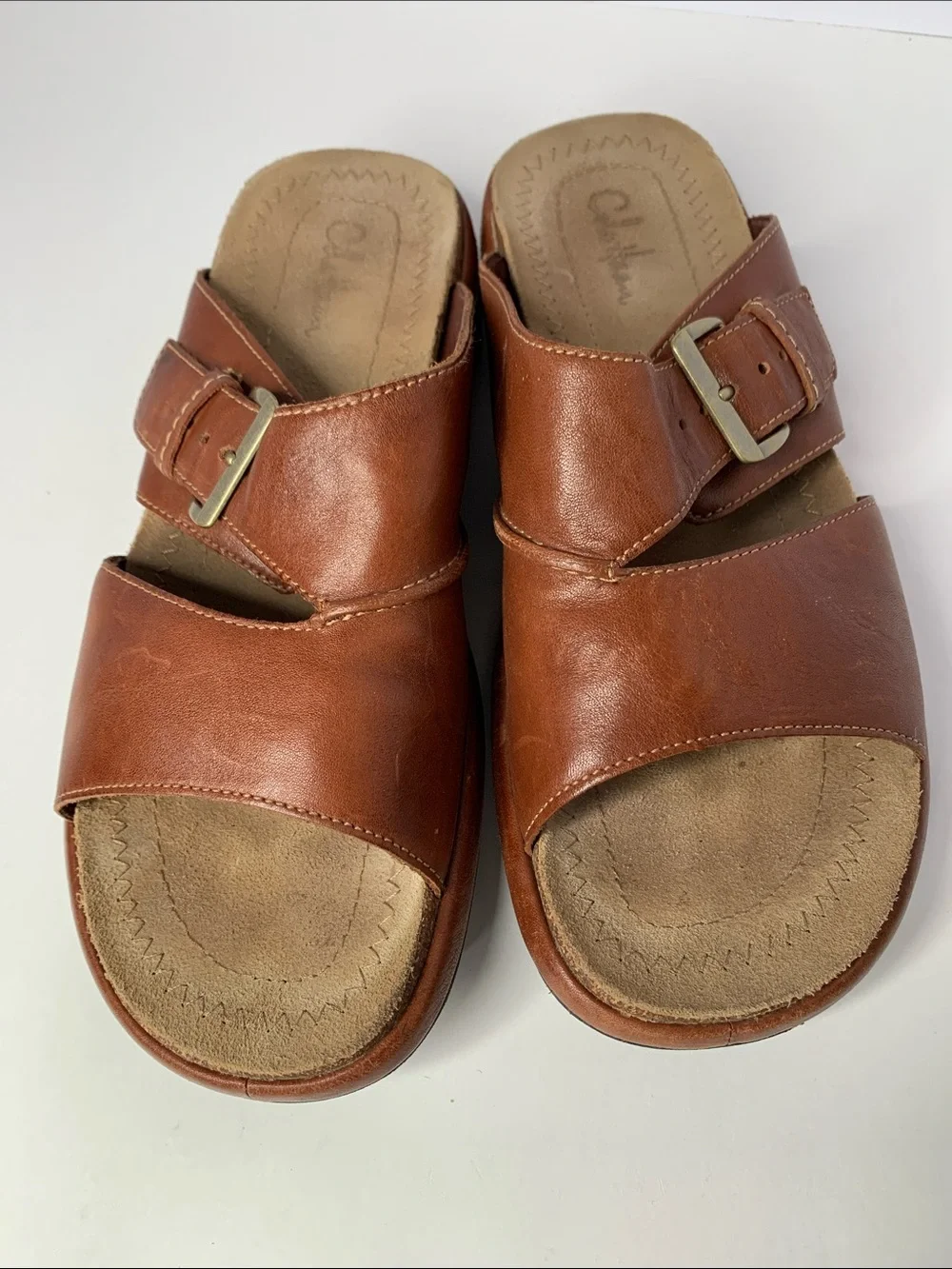 Cole Haan Cognac Brown Leather Slide Mules with Buckle. Size Men's 9M